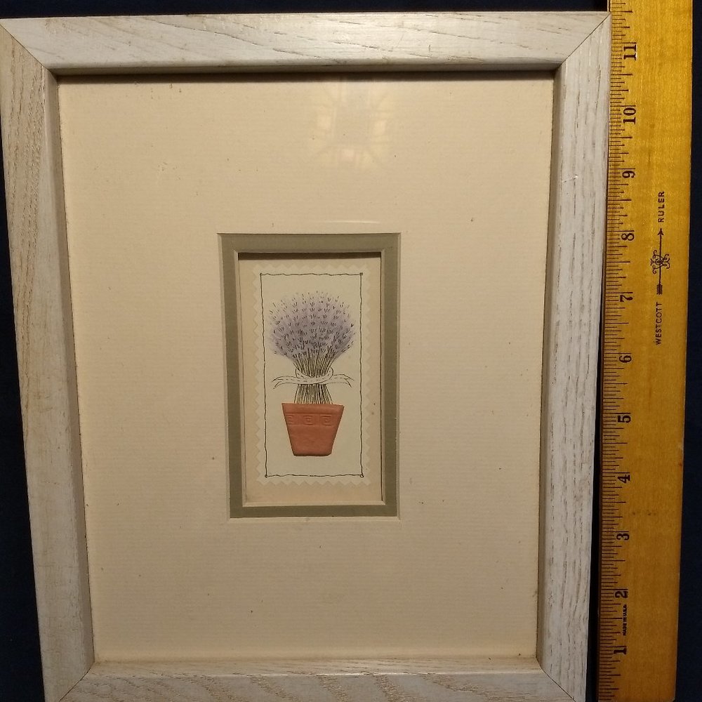 3D Shadow Box Wall Accent Lavender Bundle in Ceramic Pot White Frame